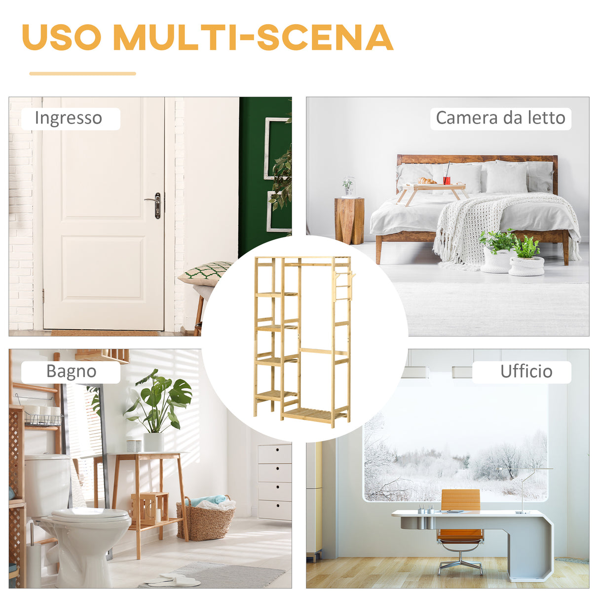 easycomfort easycomfort appendiabiti da terra in legno di bambu attaccapanni con mensole laterali per ingresso e camera da letto 90x30x155cm