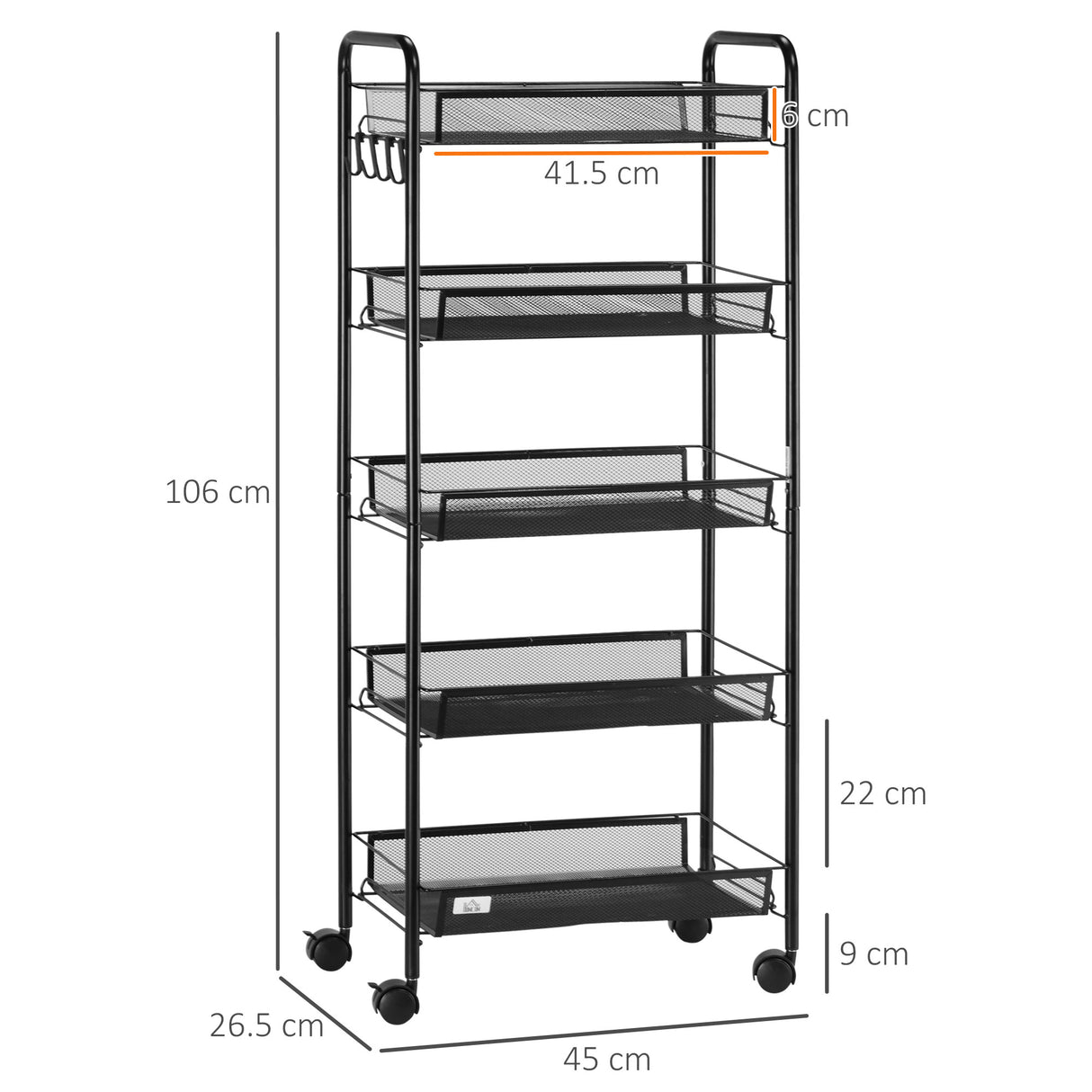 easycomfort easycomfort carrello da cucina salvaspazio a 5 livelli con cestini a rete in acciaio 45x26 5x106cm nero