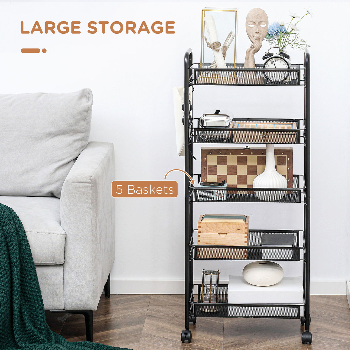 easycomfort easycomfort carrello da cucina salvaspazio a 5 livelli con cestini a rete in acciaio 45x26 5x106cm nero