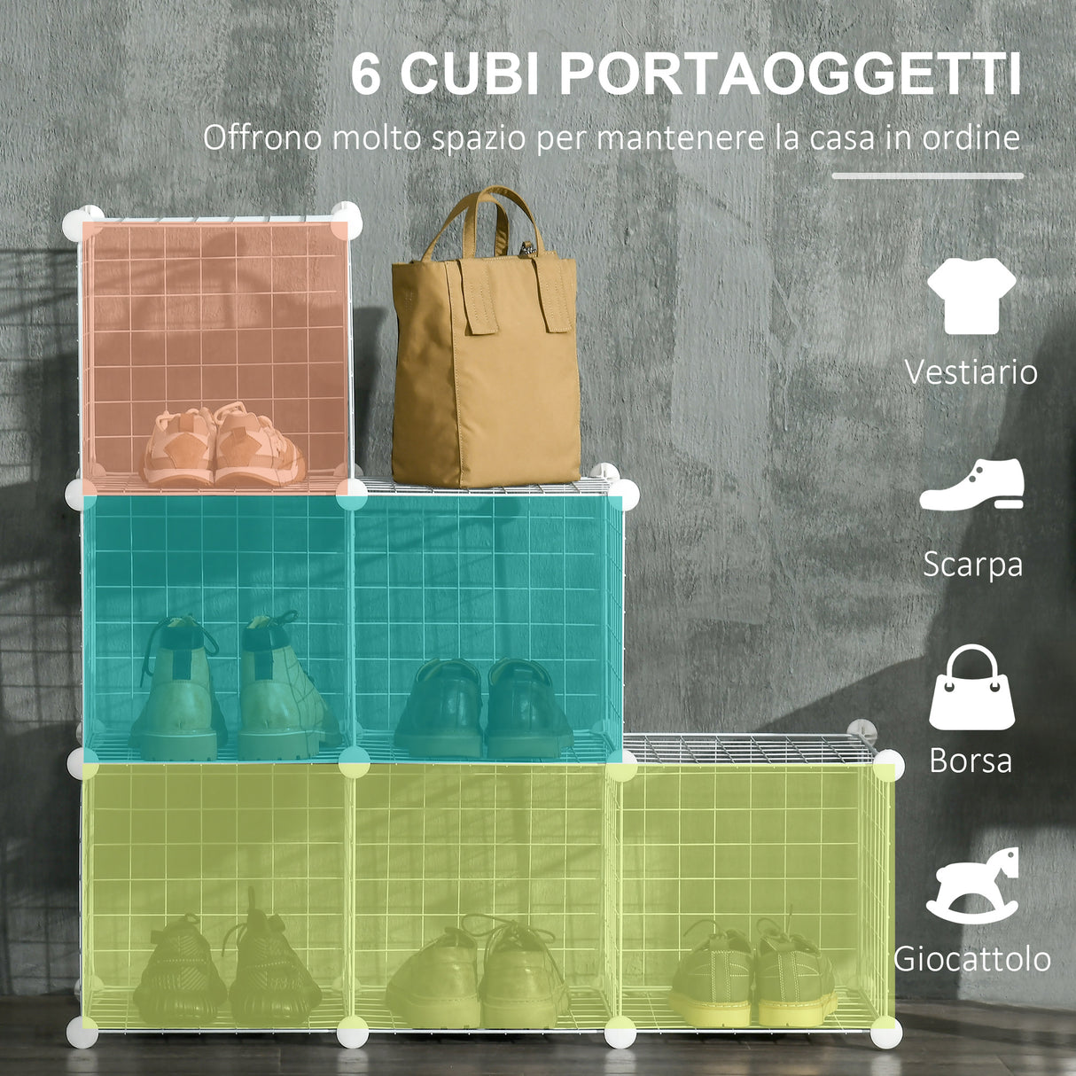 easycomfort easycomfort mobile scarpiera modulare salvaspazio 6 cubi 30x30x30 cm in acciaio e pp 94x32x94 cm bianco