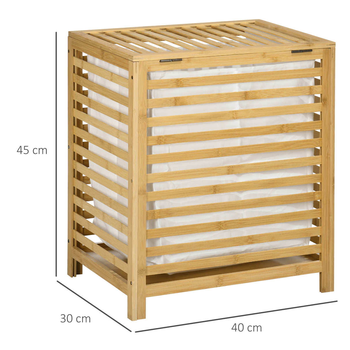 easycomfort easycomfort cesto portabiancheria a doghe in bambu e tessuto con coperchio e sacca rimovibile 50x36x60 cm
