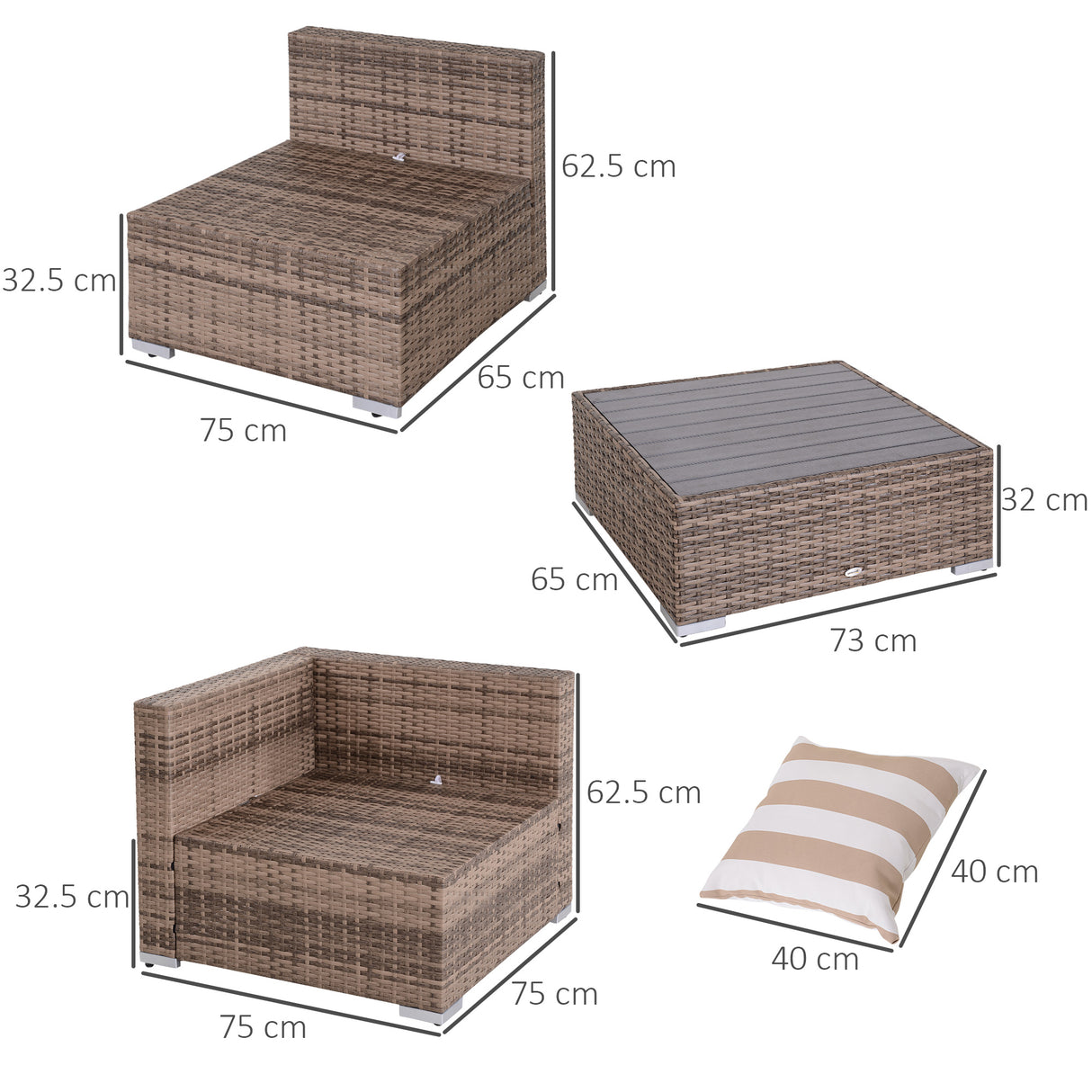easycomfort salotto da giardino in rattan da 7 pezzi con tavolino e divano modulabile con cuscini grigio