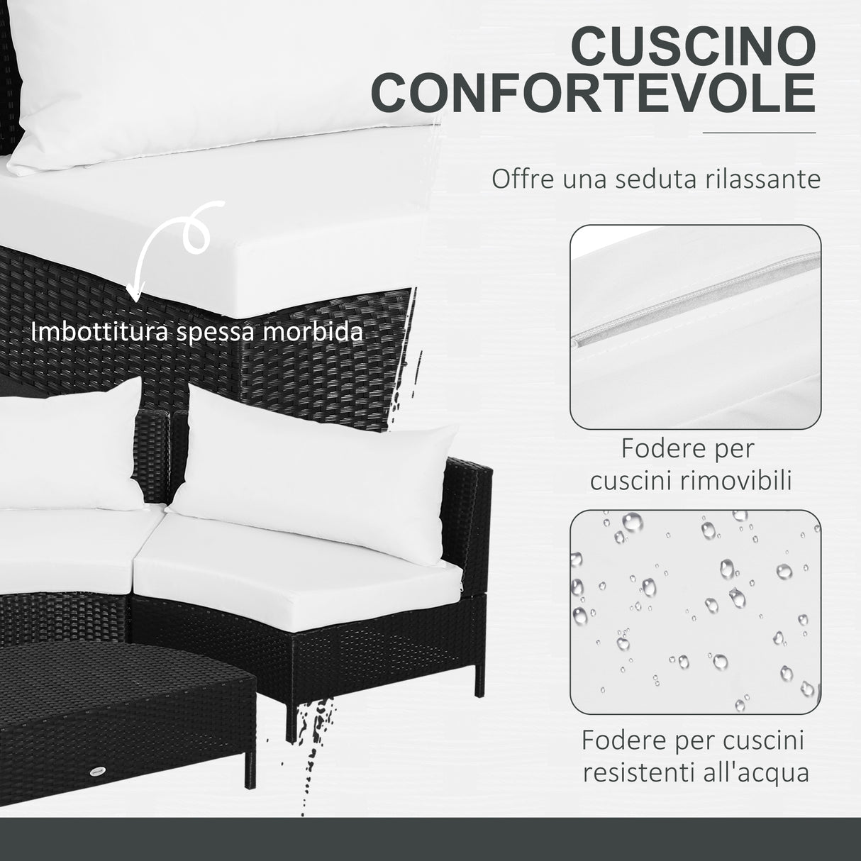 easycomfort easycomfort divano da esterno in rattan set 5 pezzi con pouf salottino per il giardino nero e bianco 96cmx 68cmx 65cm