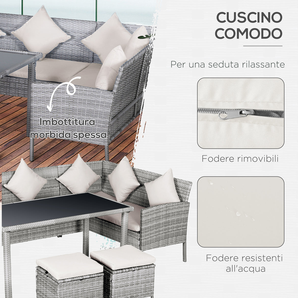 easycomfort easycomfort set 5 pezzi salotto da esterno con 2 divani 1 tavolino 2 sgabelli mobili da giardino in rattan grigio