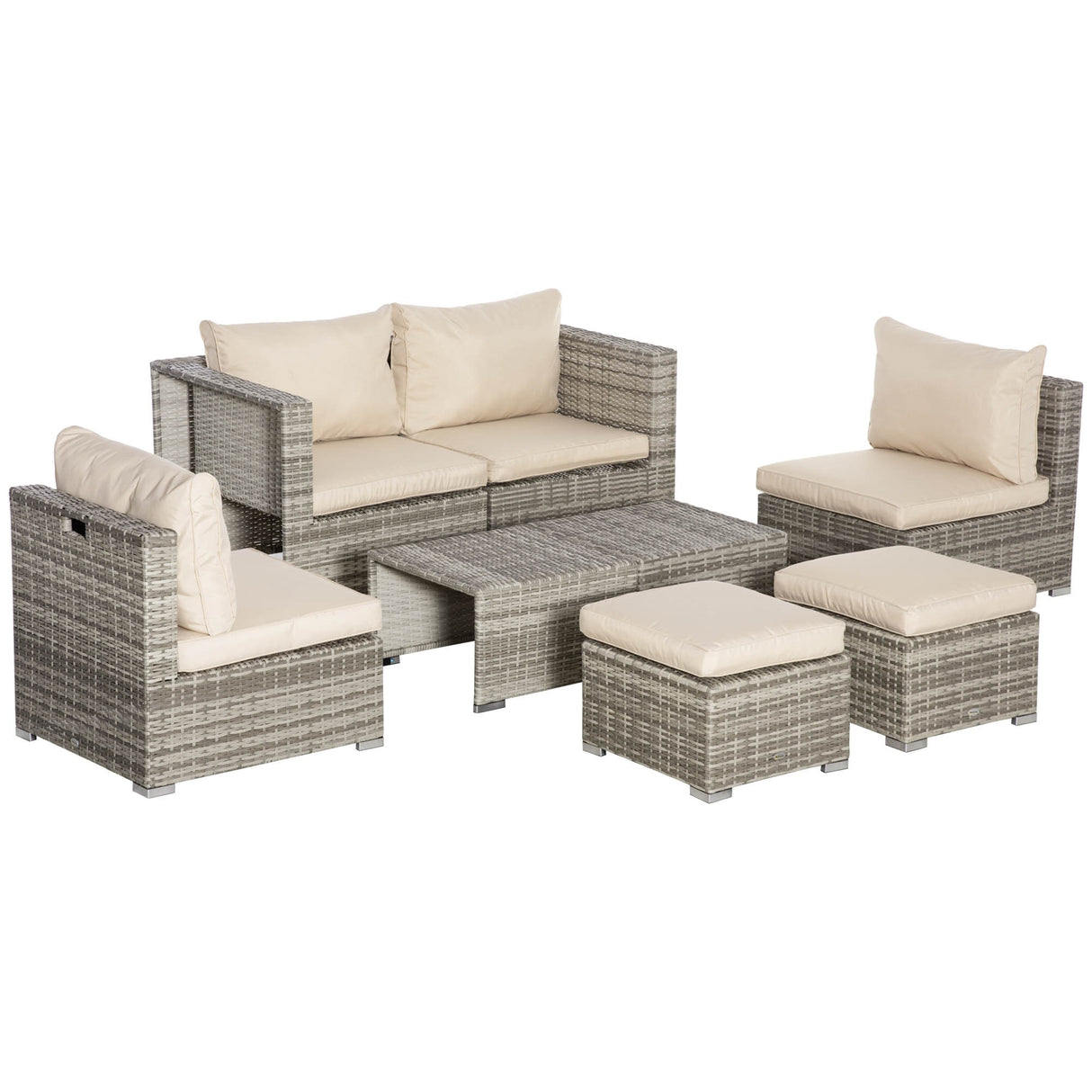 easycomfort salotto da giardino in rattan pe da 8 pezzi con poltrone tavolini e sgabelli beige grigio