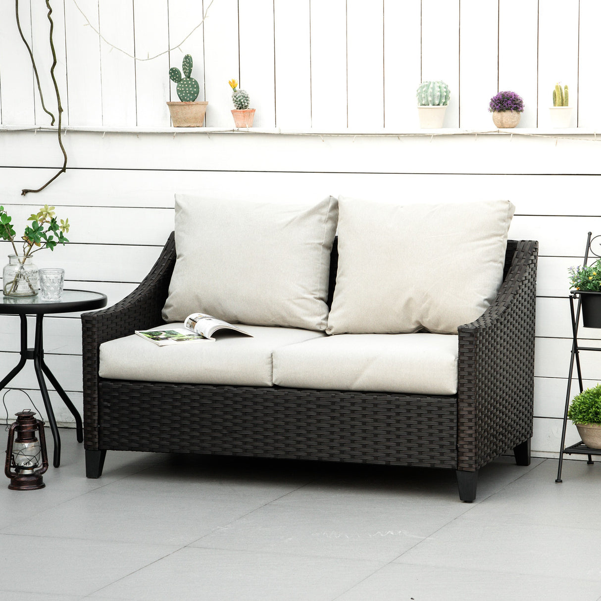 easycomfort divano da giardino 2 posti in rattan pe divano da esterno con cuscini imbottiti e piedini regolabili 132x70x74cm marrone