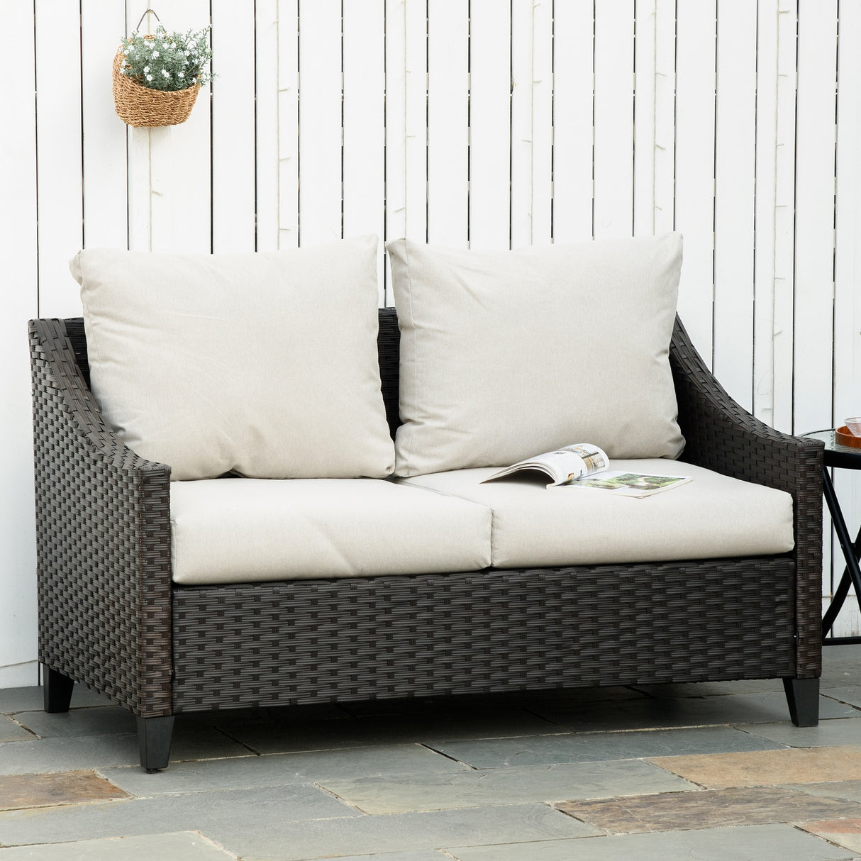 easycomfort divano da giardino 2 posti in rattan pe divano da esterno con cuscini imbottiti e piedini regolabili 132x70x74cm marrone