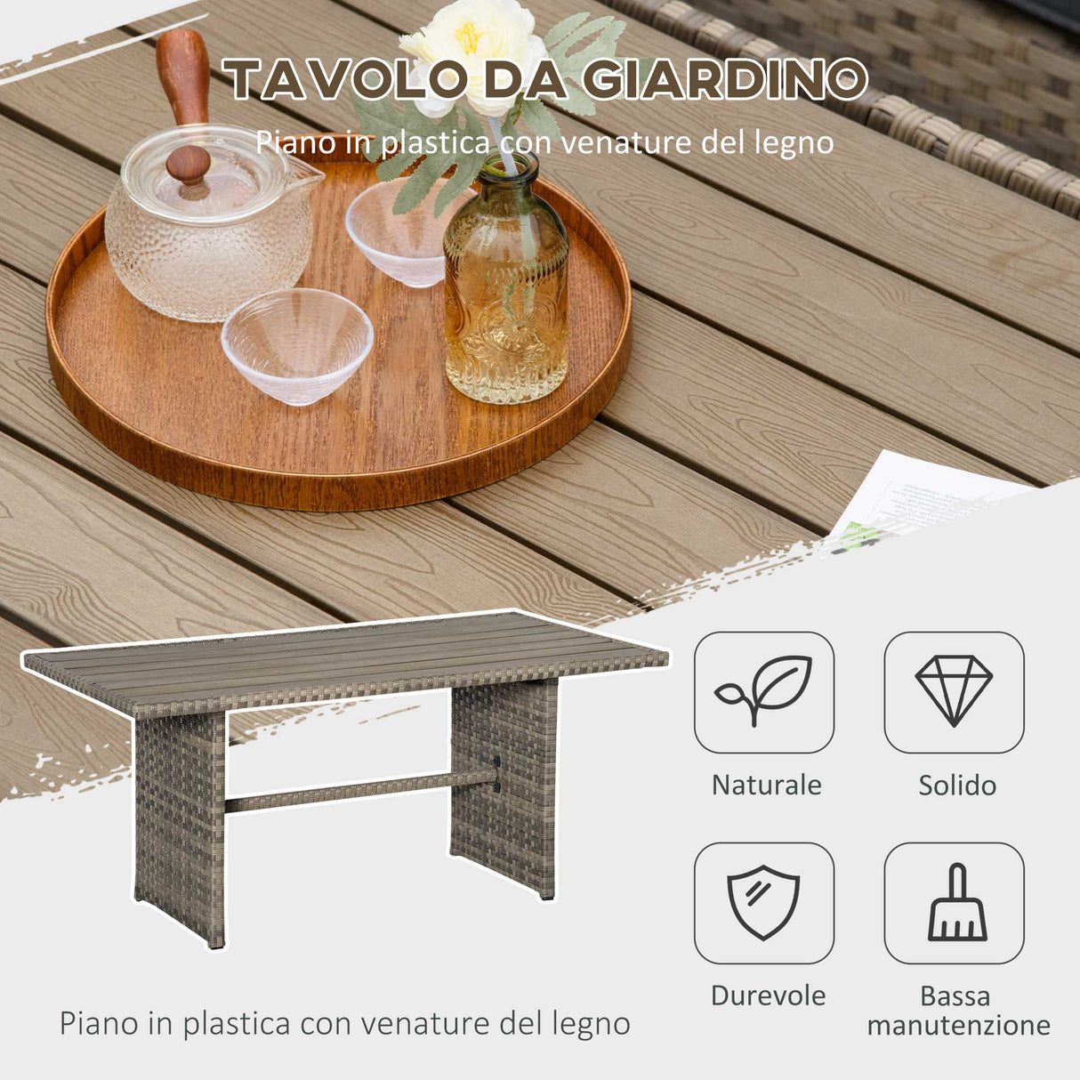 easycomfort set salotto da giardino in rattan pe con divano 3 posti 2 poltrone 2 sgabelli e tavolo grigio