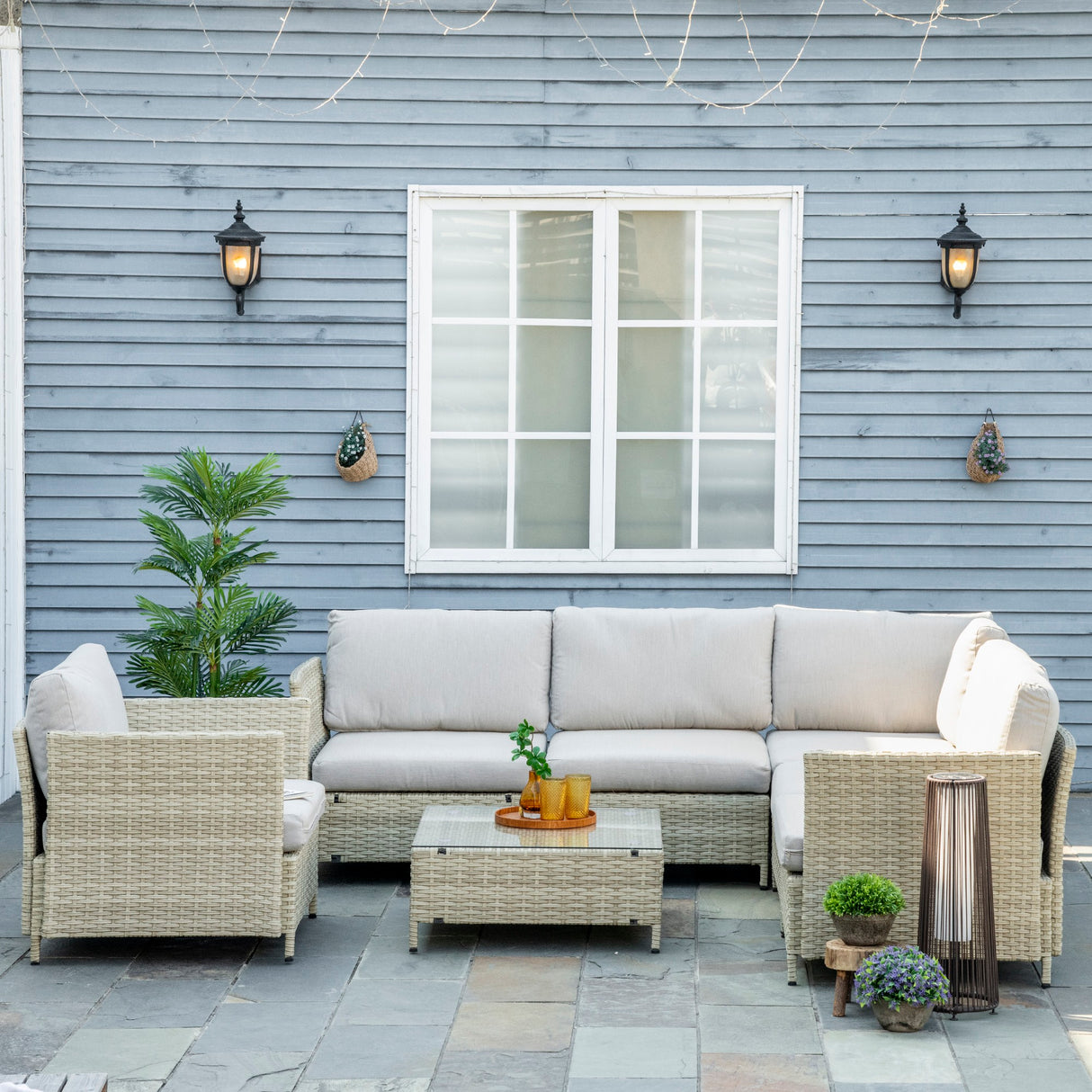 easycomfort easycomfort salotto da giardino 7 pezzi modulabile in rattan pe con cuscini beige