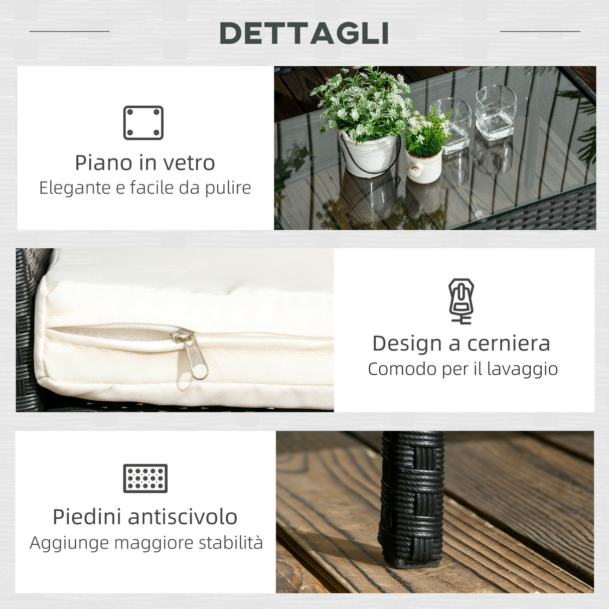 easycomfort easycomfort set da giardino 4pezzi in rattan con 2 sedie poltrona da giardino a 2 posti e tavolino basso