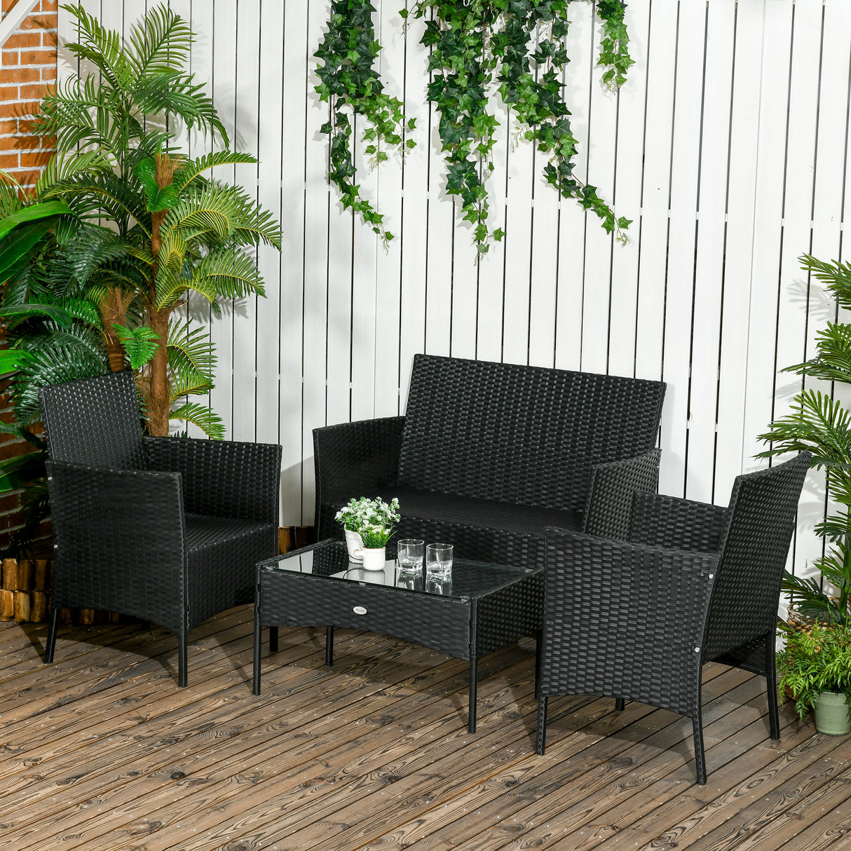 easycomfort easycomfort set da giardino 4pezzi in rattan con 2 sedie poltrona da giardino a 2 posti e tavolino basso