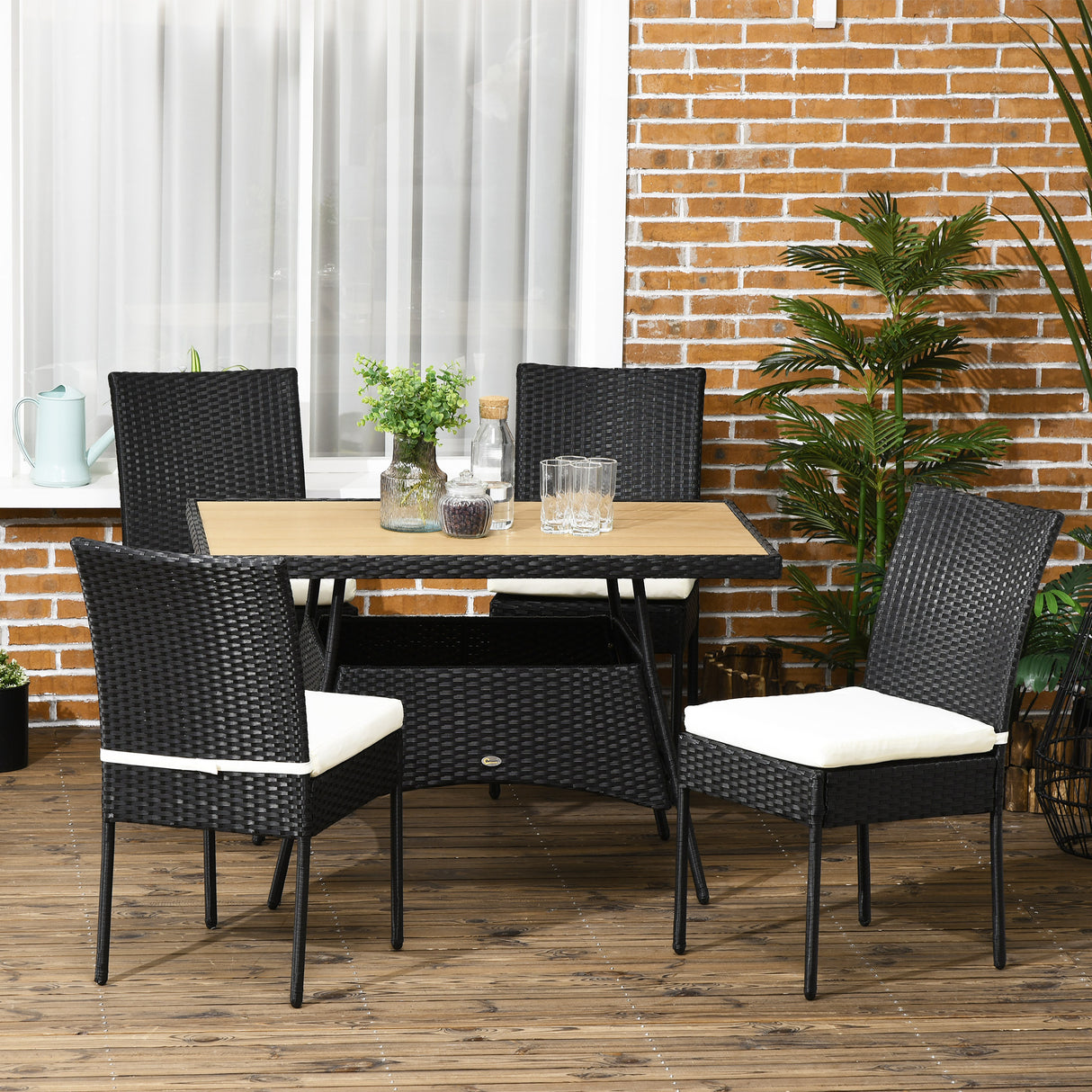 easycomfort set da giardino con tavolo e 4 sedie da esterno in acciaio e rattan pe nero
