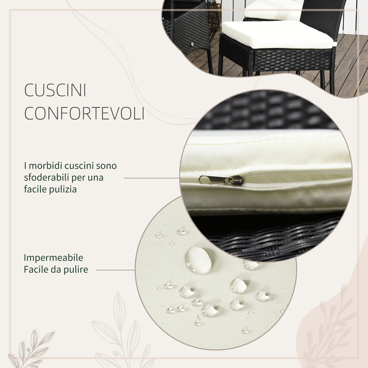 easycomfort set da giardino con tavolo e 4 sedie da esterno in acciaio e rattan pe nero