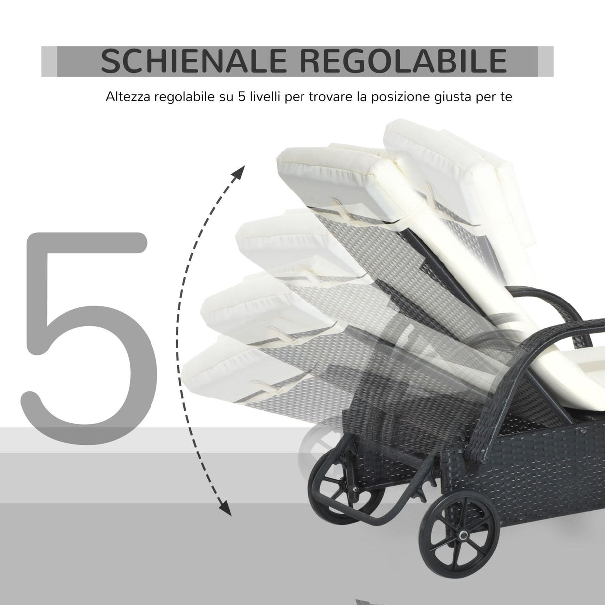 easycomfort easycomfort lettino sdraio reclinabile in pe rattan con materassino imbottito e ruote nero