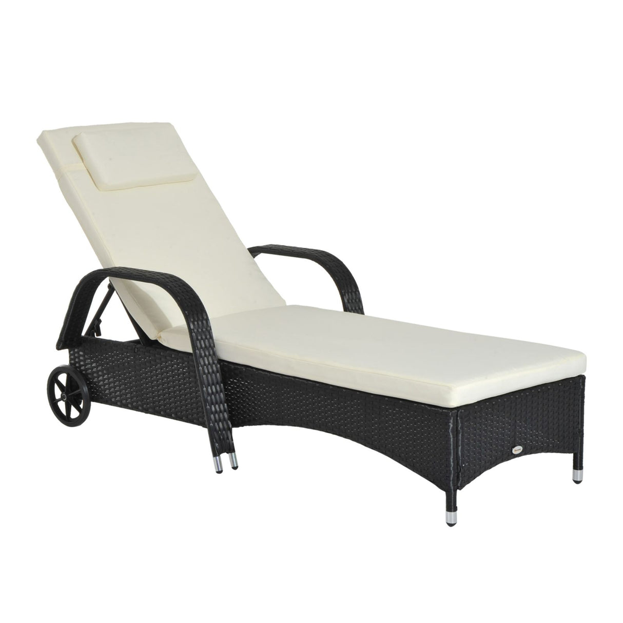 easycomfort easycomfort lettino sdraio reclinabile in pe rattan con materassino imbottito e ruote nero
