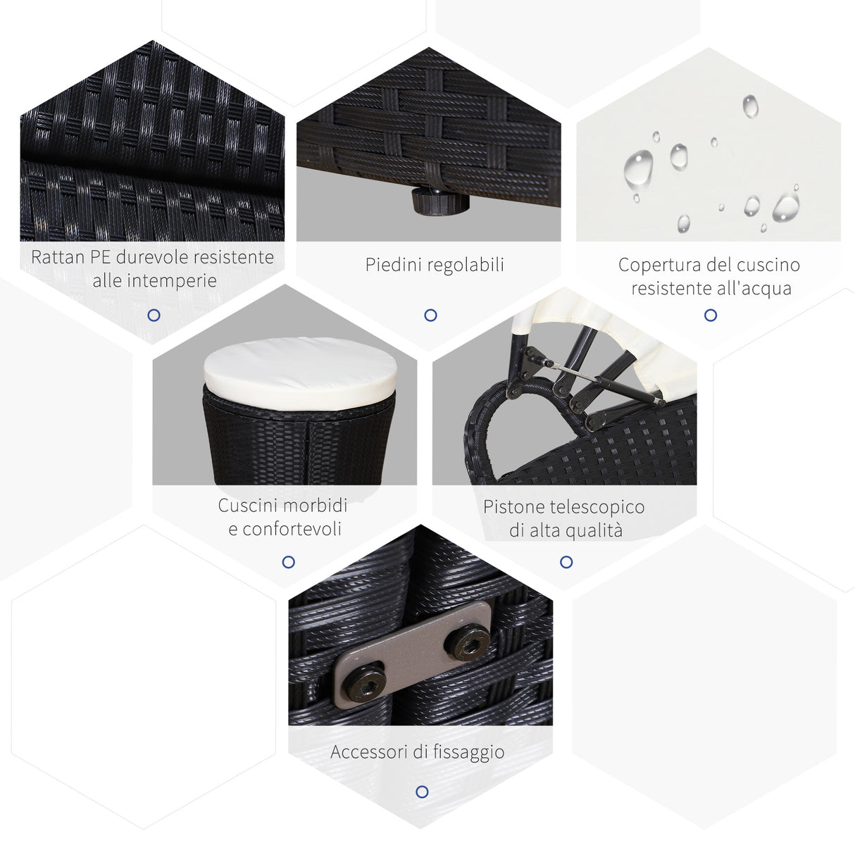 easycomfort easycomfort set 4 pzi divano circolare da giardino mobili componibili rattan nero tettuccio e cuscini beige 180x175x147cm