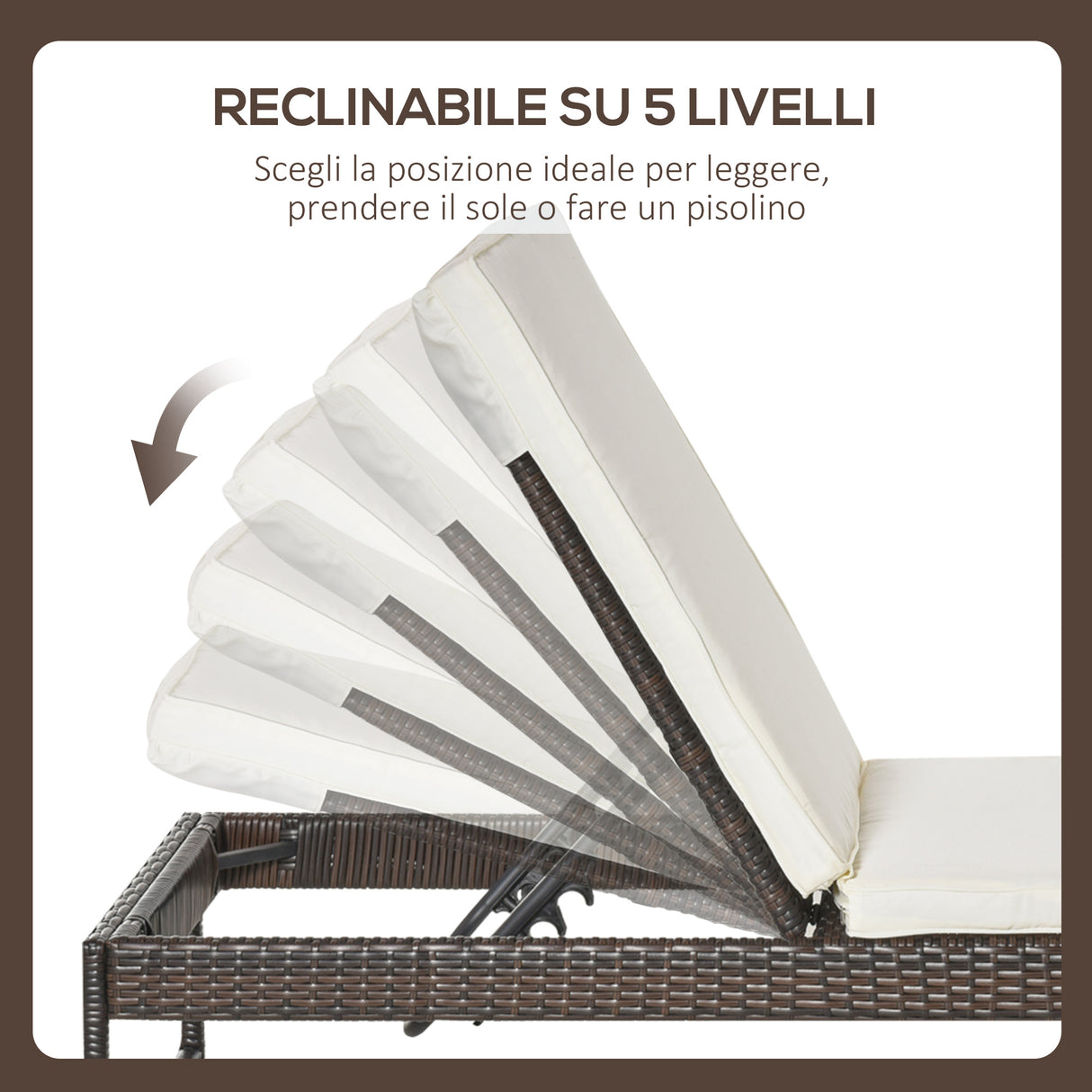 easycomfort easycomfort 3pz componibile 2 lettino prendisole da giardino 60 x 195 x 86cm e 1 tavolino 121 x 40 x 50cm rattan con materassini marrone e bianco crema