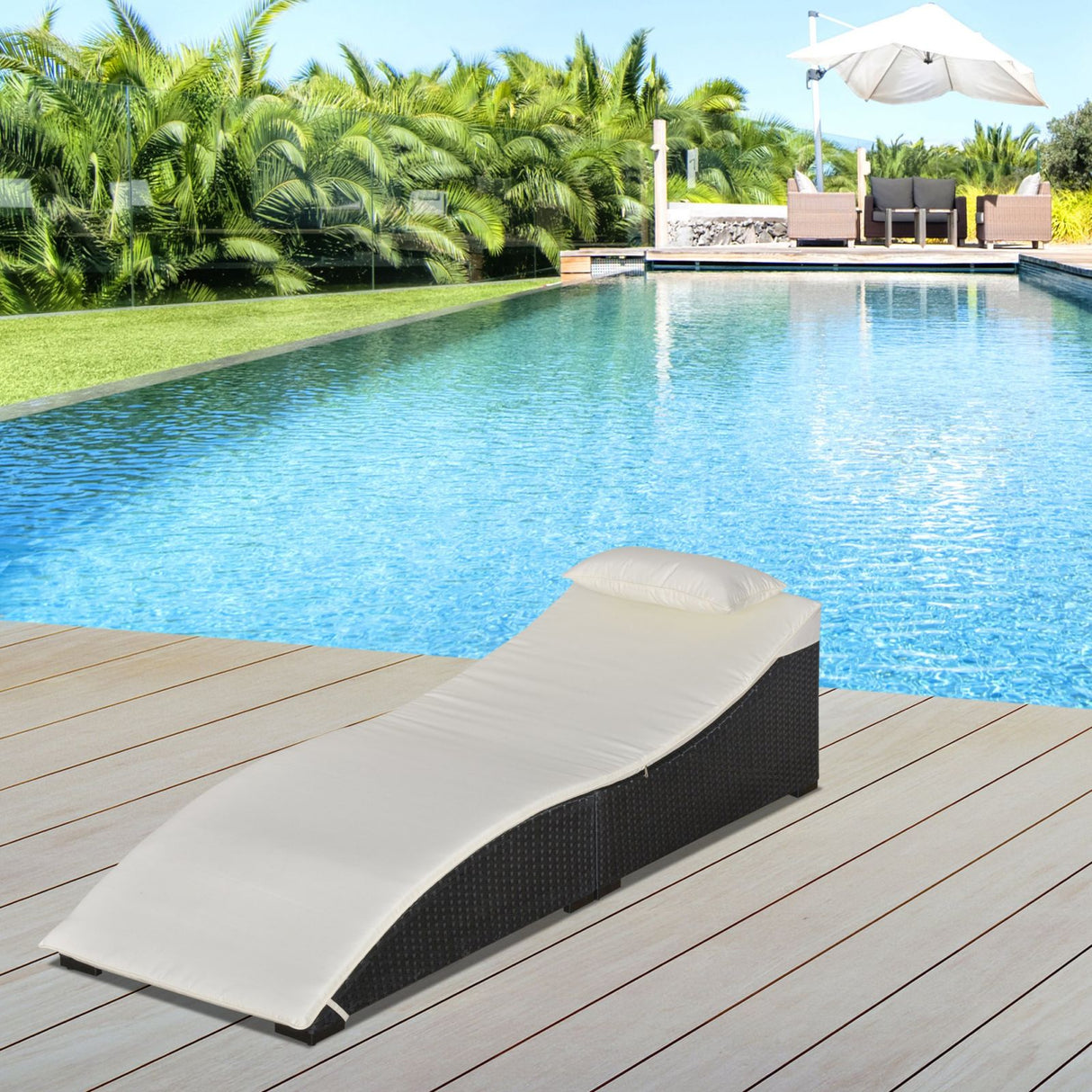 easycomfort easycomfort lettino sdraio prendisole pieghevole in pe rattan nero con materassino bianco crema