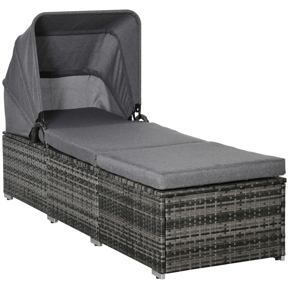 easycomfort easycomfort lettino prendisole in rattan pe schienale reclinabile a 4 livelli tettuccio e materassino