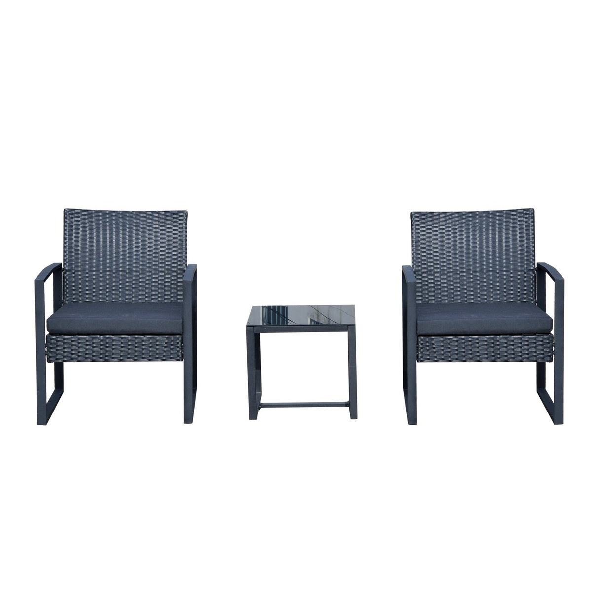 easycomfort easycomfort set mobili in rattan da esterno tavolino con 2 sedie con cuscini nero