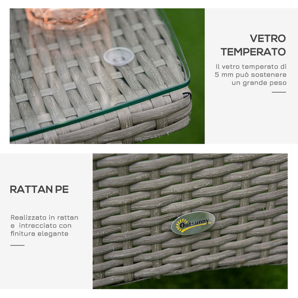 easycomfort easycomfort set tavolino e sedie da esterno in rattan pe grigio