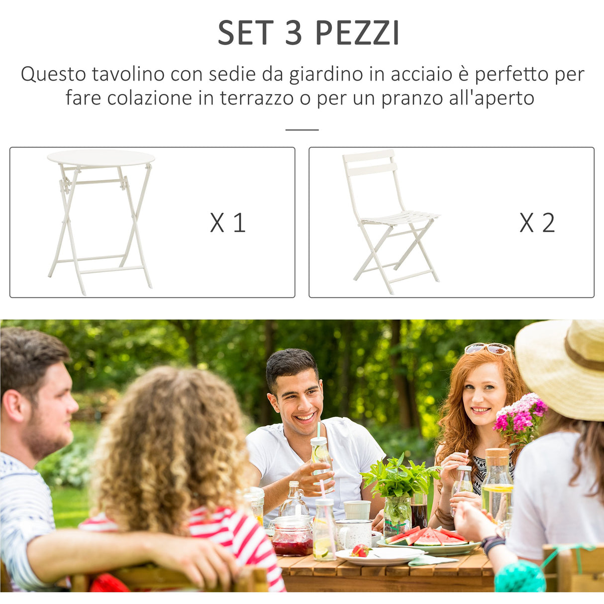 easycomfort easycomfort tavolino con sedie pieghevoli in acciaio bianco per balcone terrazzo giardino