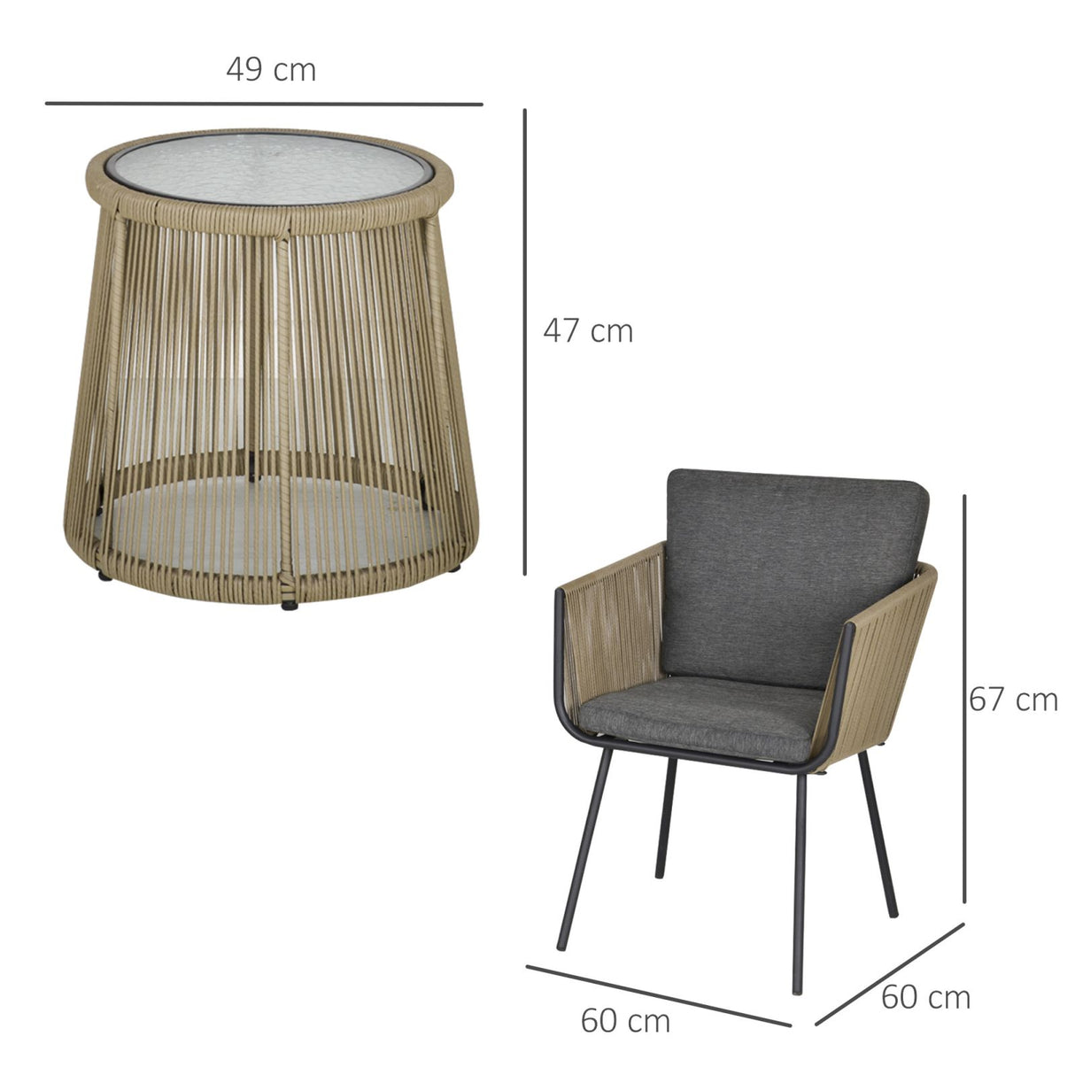 easycomfort easycomfort set 2 poltroncine con tavolino da esterno in pe rattan cachi e grigio