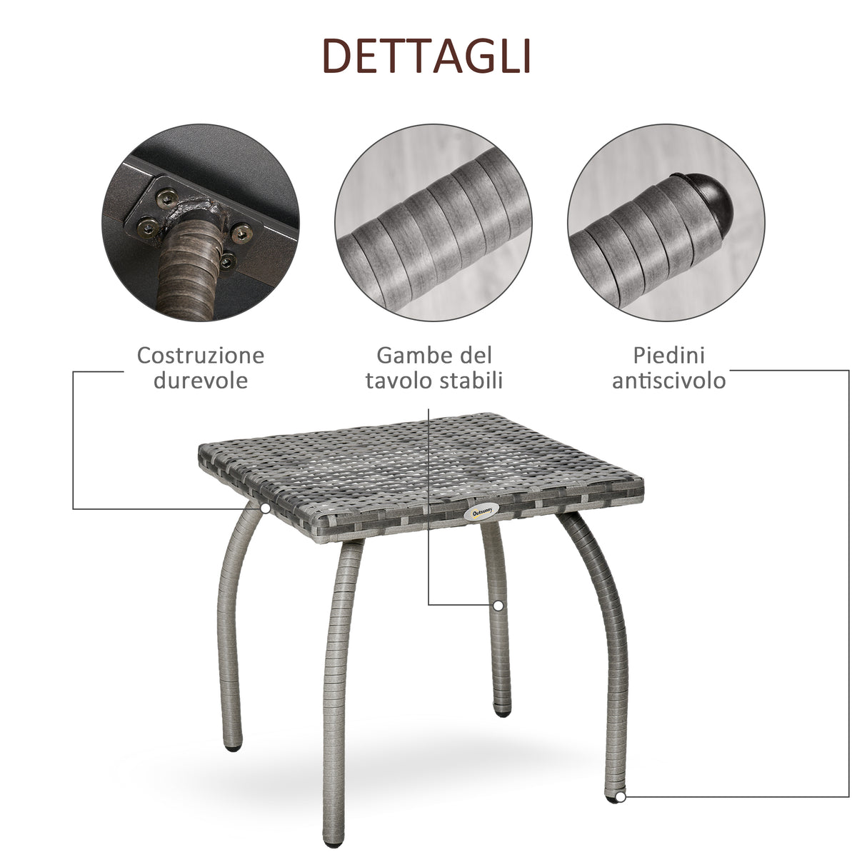 easycomfort easycomfort tavolino in rattan sintetico da esterno giardino terrazzo impermeabile grigio 45x45x44cm