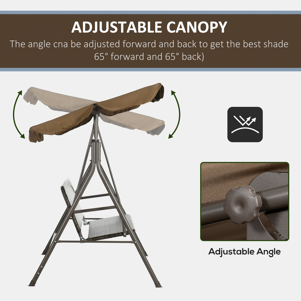 easycomfort dondolo da giardino 3 posti con tettuccio regolabile in rattan pe e acciaio 167x112x153cm