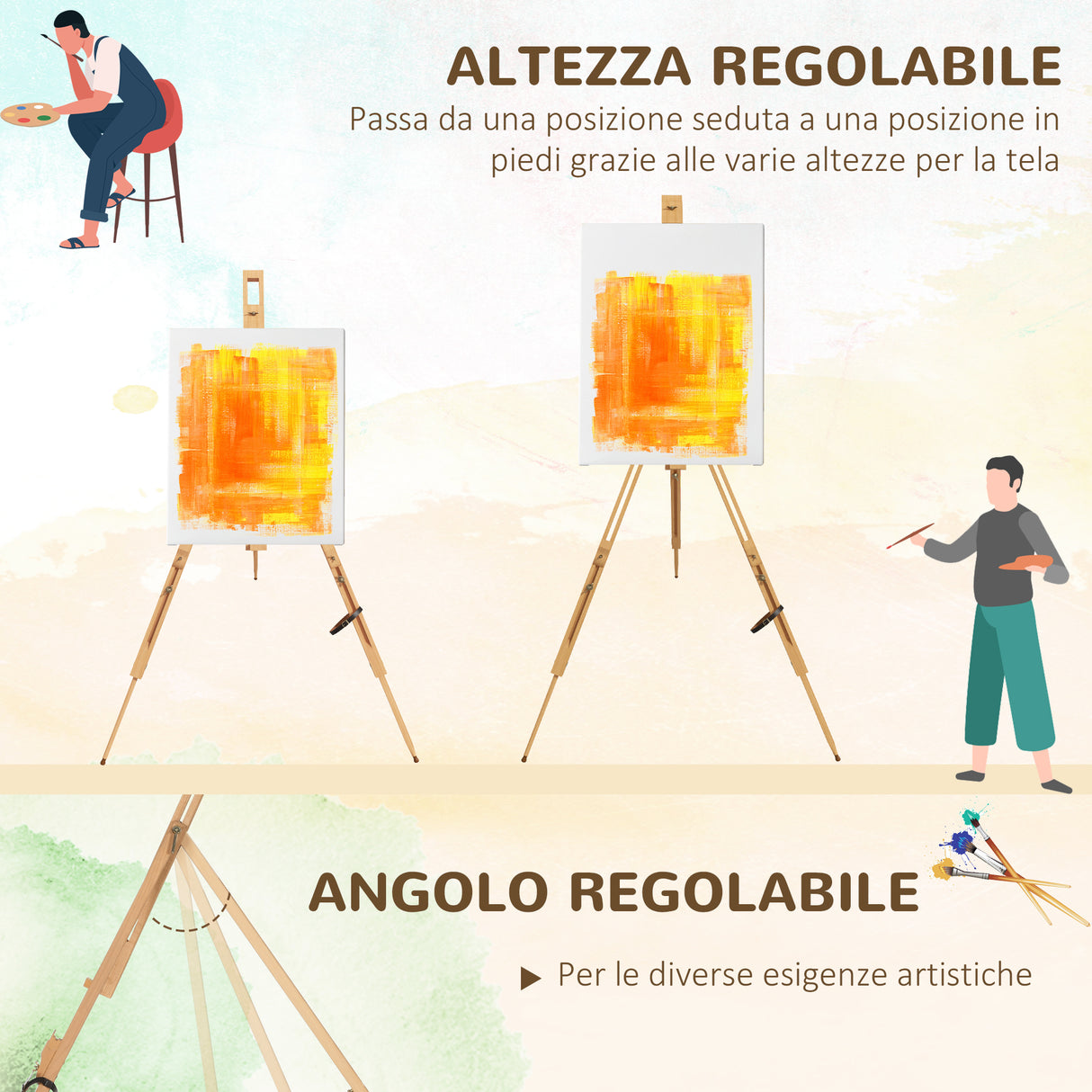 easycomfort easycomfort cavalletto per pittura salvaspazio in legno di faggio con altezza e angolazione regolabile 93x84x183 cm