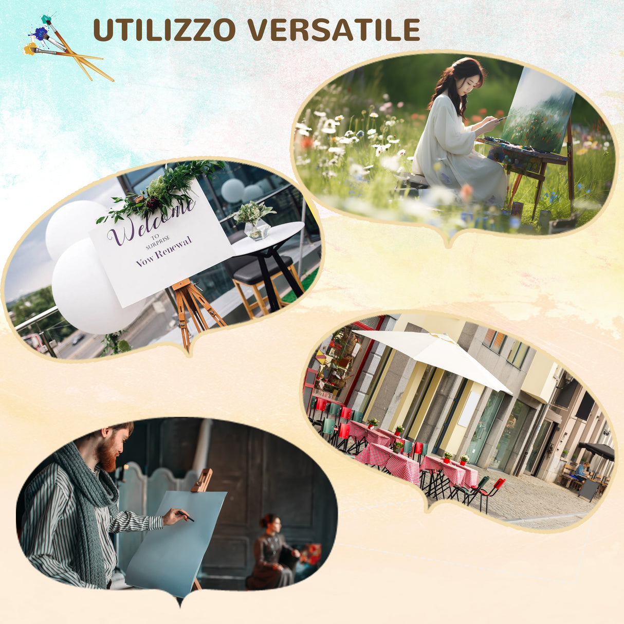 easycomfort easycomfort cavalletto per pittura salvaspazio in legno di faggio con altezza e angolazione regolabile 93x84x183 cm