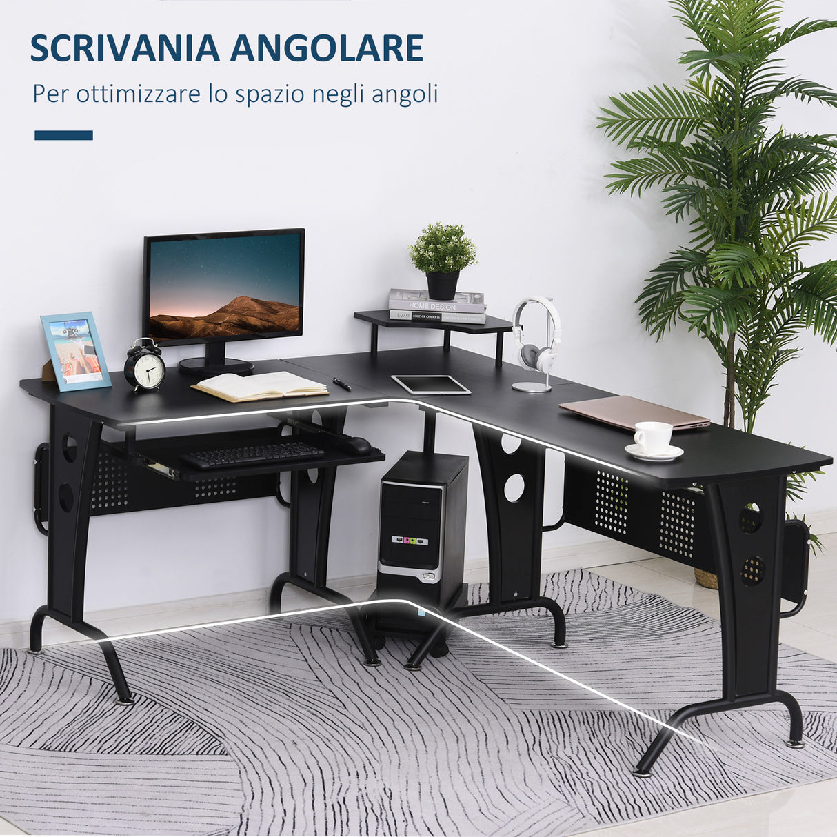 easycomfort easycomfort scrivania gaming per casa o ufficio angolare e salvaspazio con ripiano tastiera estraibile 165x145x86 5cm nera ean 8054111848558