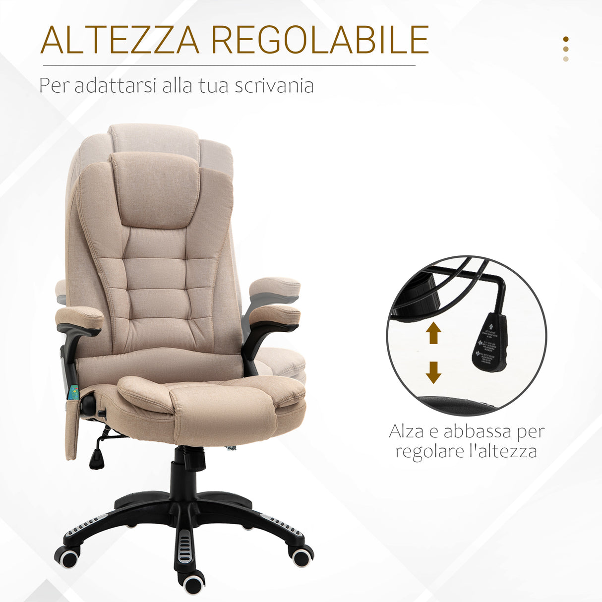 easycomfort easycomfort poltrona da ufficio massaggiante con altezza regolabile 6 punti di massaggio e riscaldamento beige