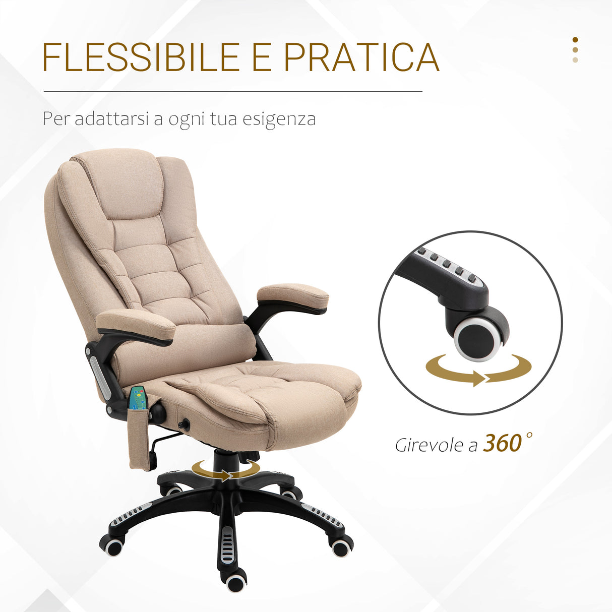 easycomfort easycomfort poltrona da ufficio massaggiante con altezza regolabile 6 punti di massaggio e riscaldamento beige