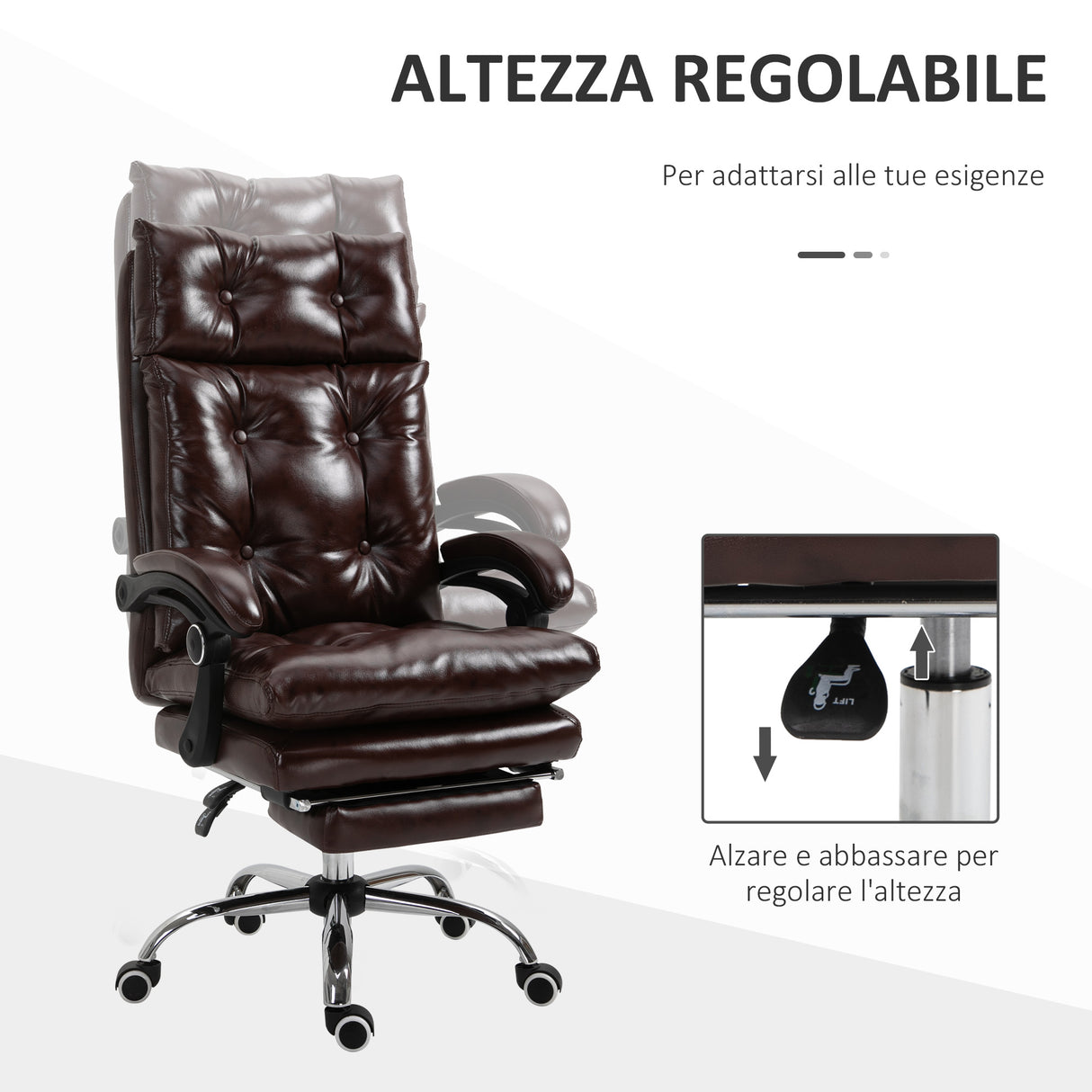 easycomfort easycomfort poltrona ufficio presidenziale similpelle marrone stile chesterfield schienale reclinabile 135 e poggiapiedi ean 8054144132730