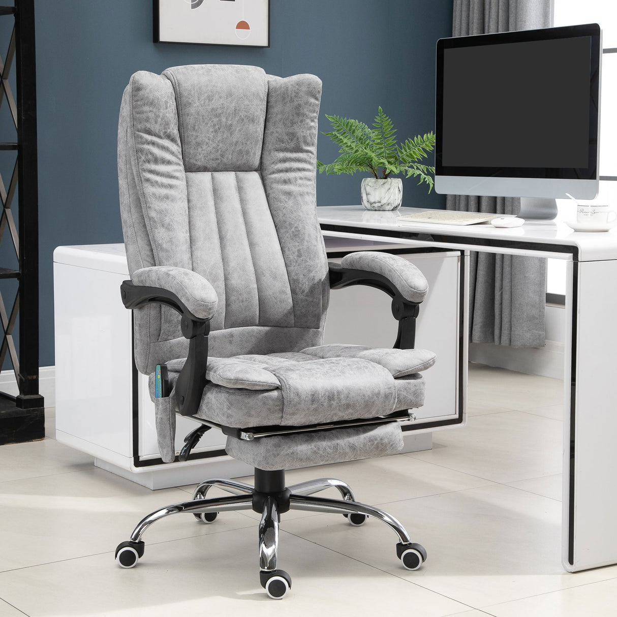 easycomfort easycomfort poltrona da ufficio massaggiante riscaldante altezza e reclinazione regolabili poggiapiedi retrattile 62x67x113 120cm grigio