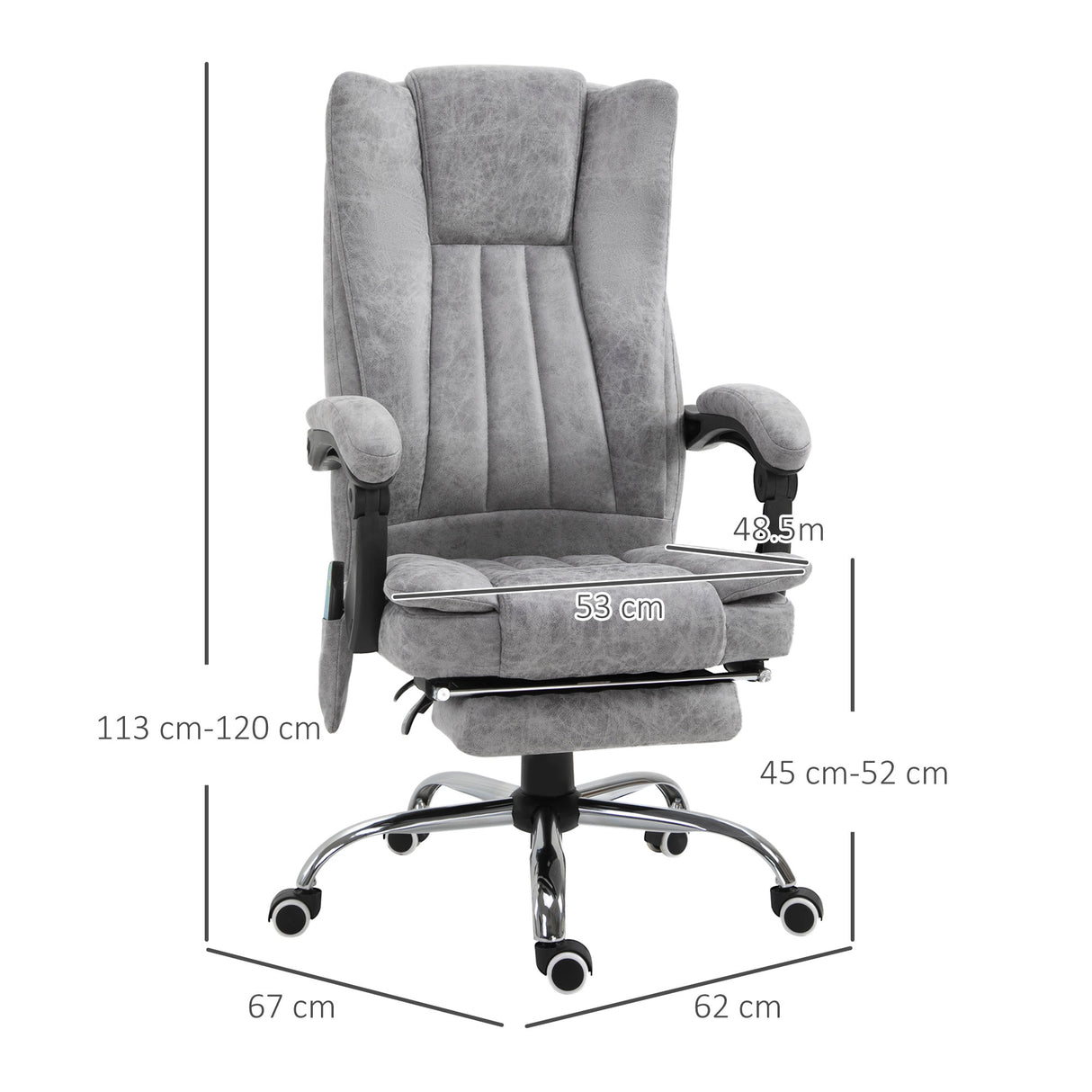 easycomfort easycomfort poltrona da ufficio massaggiante riscaldante altezza e reclinazione regolabili poggiapiedi retrattile 62x67x113 120cm grigio