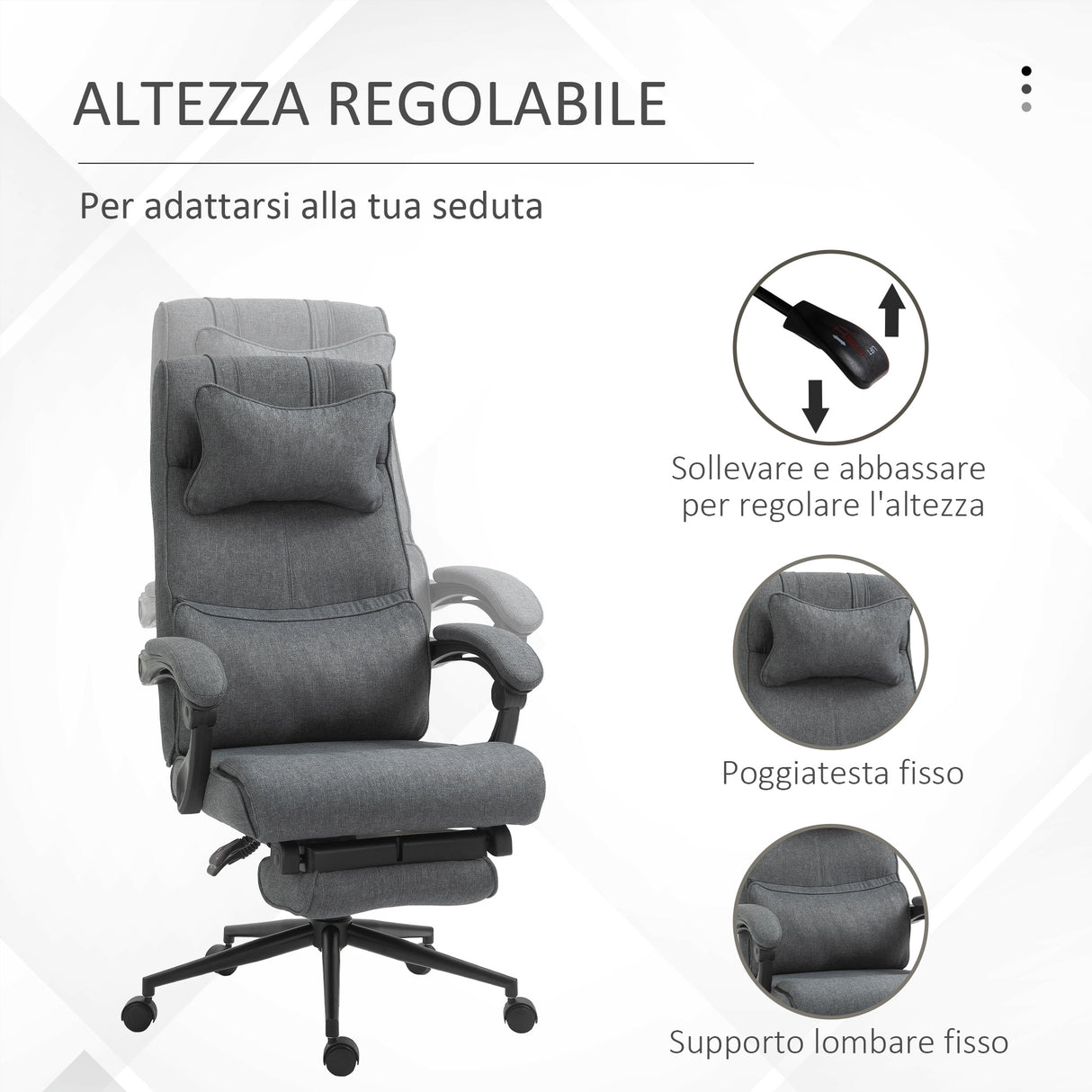 easycomfort easycomfort sedia da ufficio ergonomica ad altezza regolabile con braccioli e poggiapiedi 66x70x115 123 cm grigia