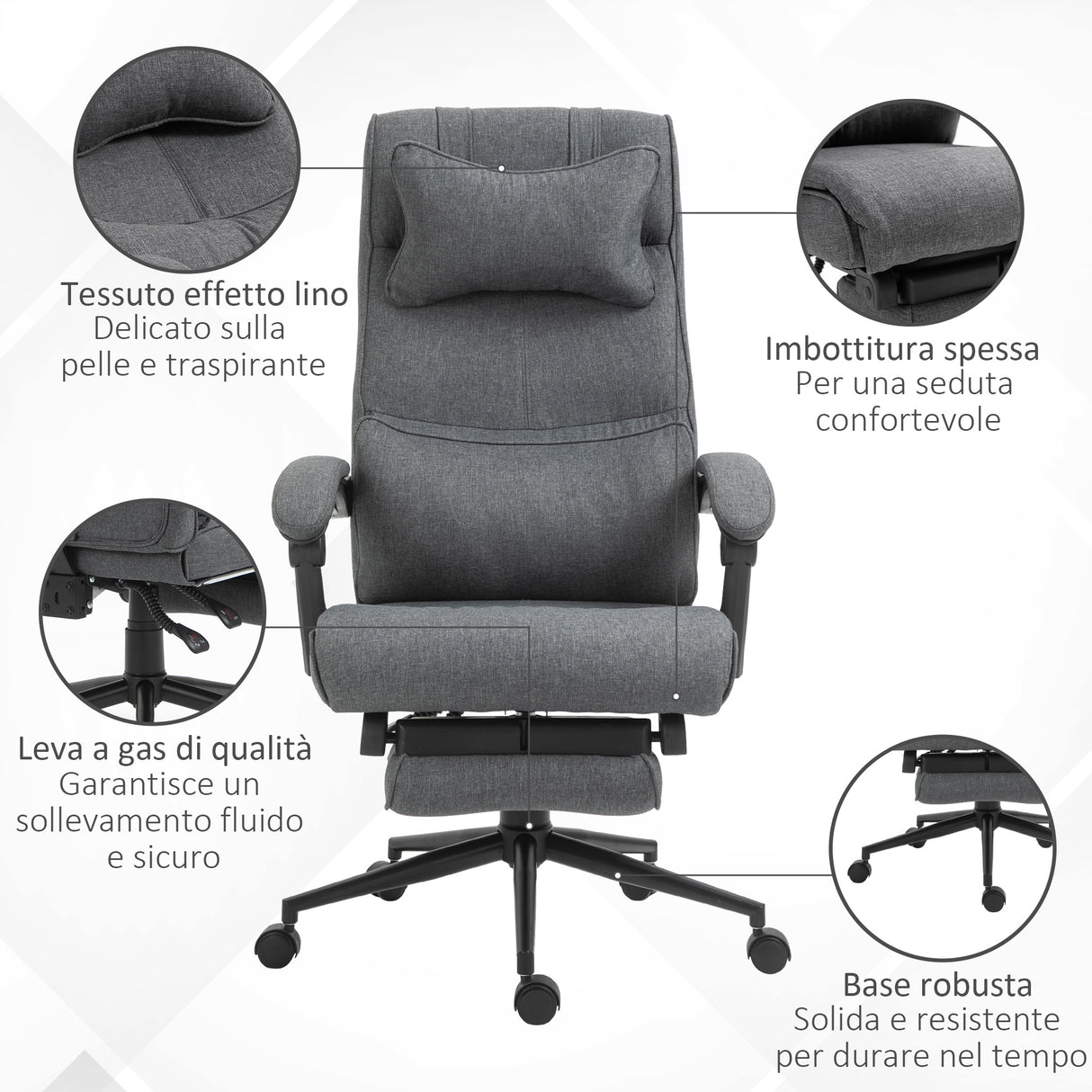 easycomfort easycomfort sedia da ufficio ergonomica ad altezza regolabile con braccioli e poggiapiedi 66x70x115 123 cm grigia