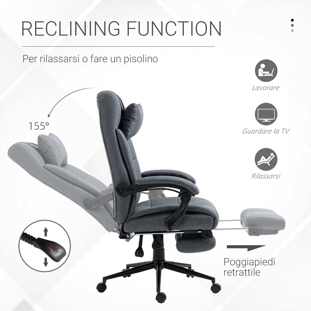 easycomfort easycomfort sedia da ufficio ergonomica reclinabile sedia direzionale con schiena alta poltrona ufficio con poggiatesta e poggiapiedi estraibile 66x70x116 124cm grigio