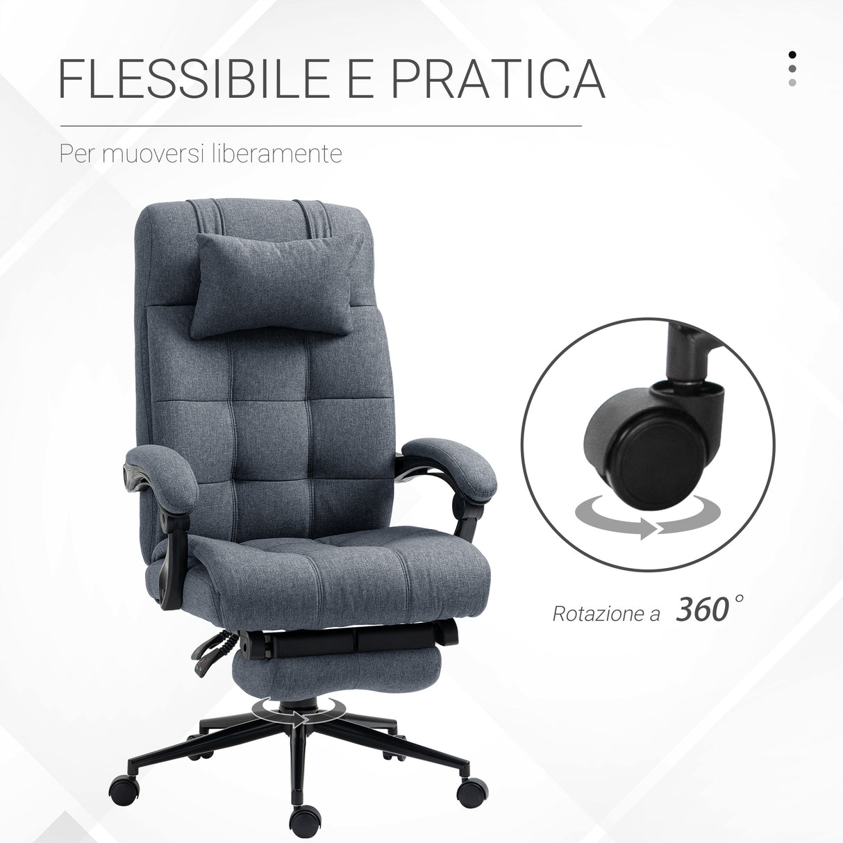 easycomfort easycomfort sedia da ufficio ergonomica reclinabile sedia direzionale con schiena alta poltrona ufficio con poggiatesta e poggiapiedi estraibile 66x70x116 124cm grigio