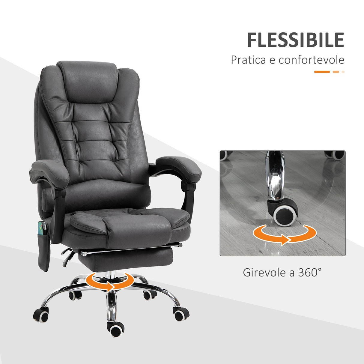 easycomfort easycomfort poltrona da ufficio massaggiante e reclinabile con riscaldamento e altezza regolabile grigio