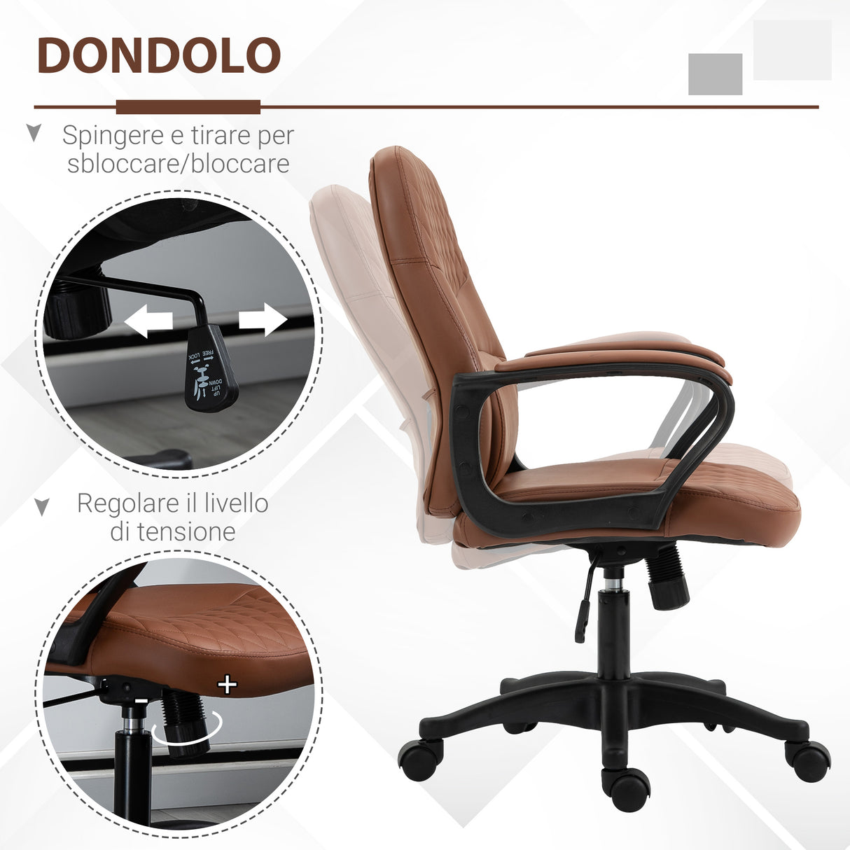 easycomfort easycomfort sedia da ufficio a dondolo con 2 punti massaggianti e porta usb poltrona da ufficio in finta pelle marrone con altezza regolabile 59x63x92 101cm ean 8054144136585