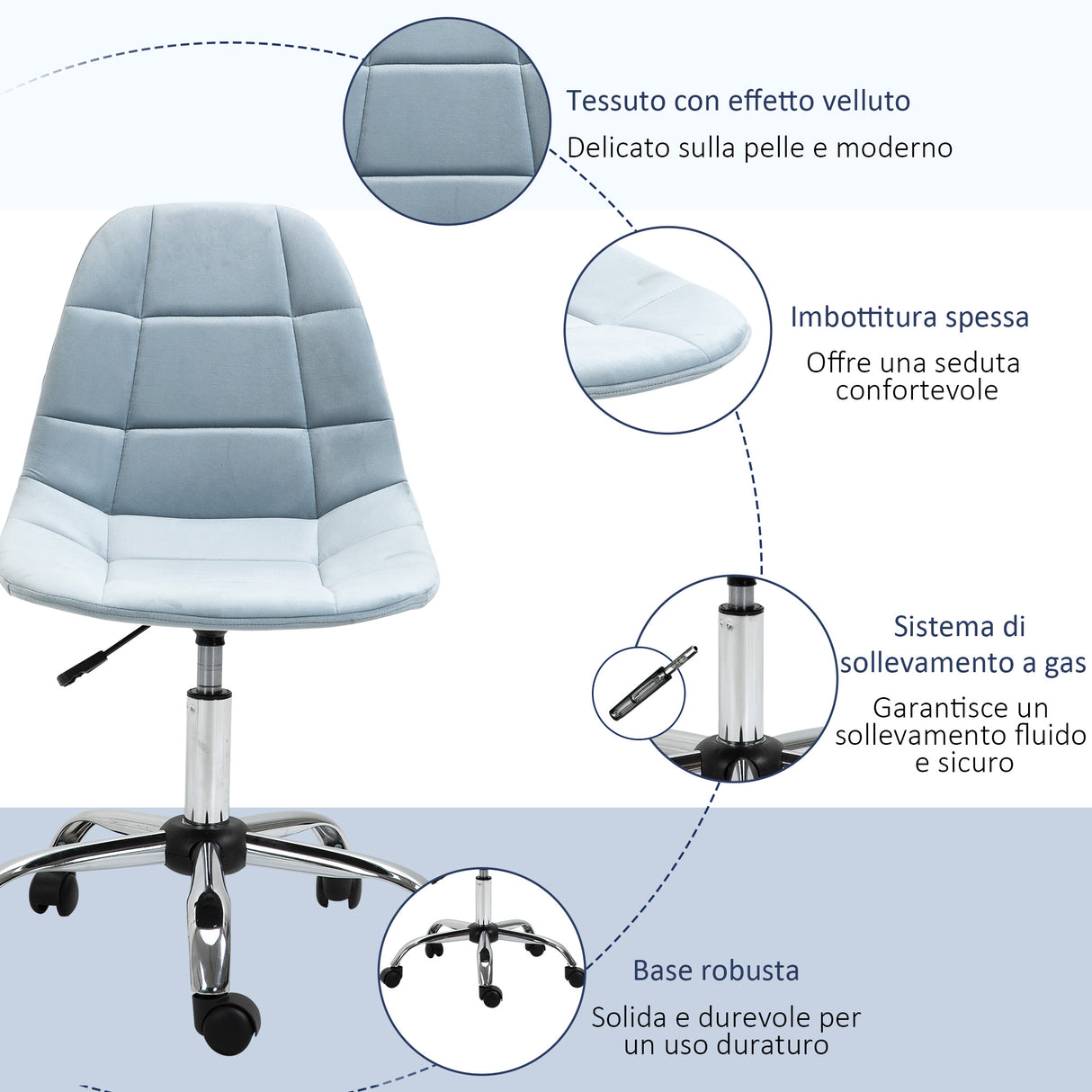 easycomfort easycomfort sedia da ufficio ergonomico sedia girevole scrivania regolabile senza braccioli azzurro 59x59x81 91cm ean 8054144136592