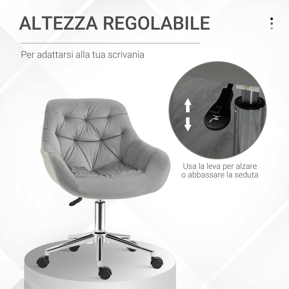 easycomfort easycomfort sedia da ufficio ergonomica girevole con altezza regolabile e ruote rivestimento in velluto grigio