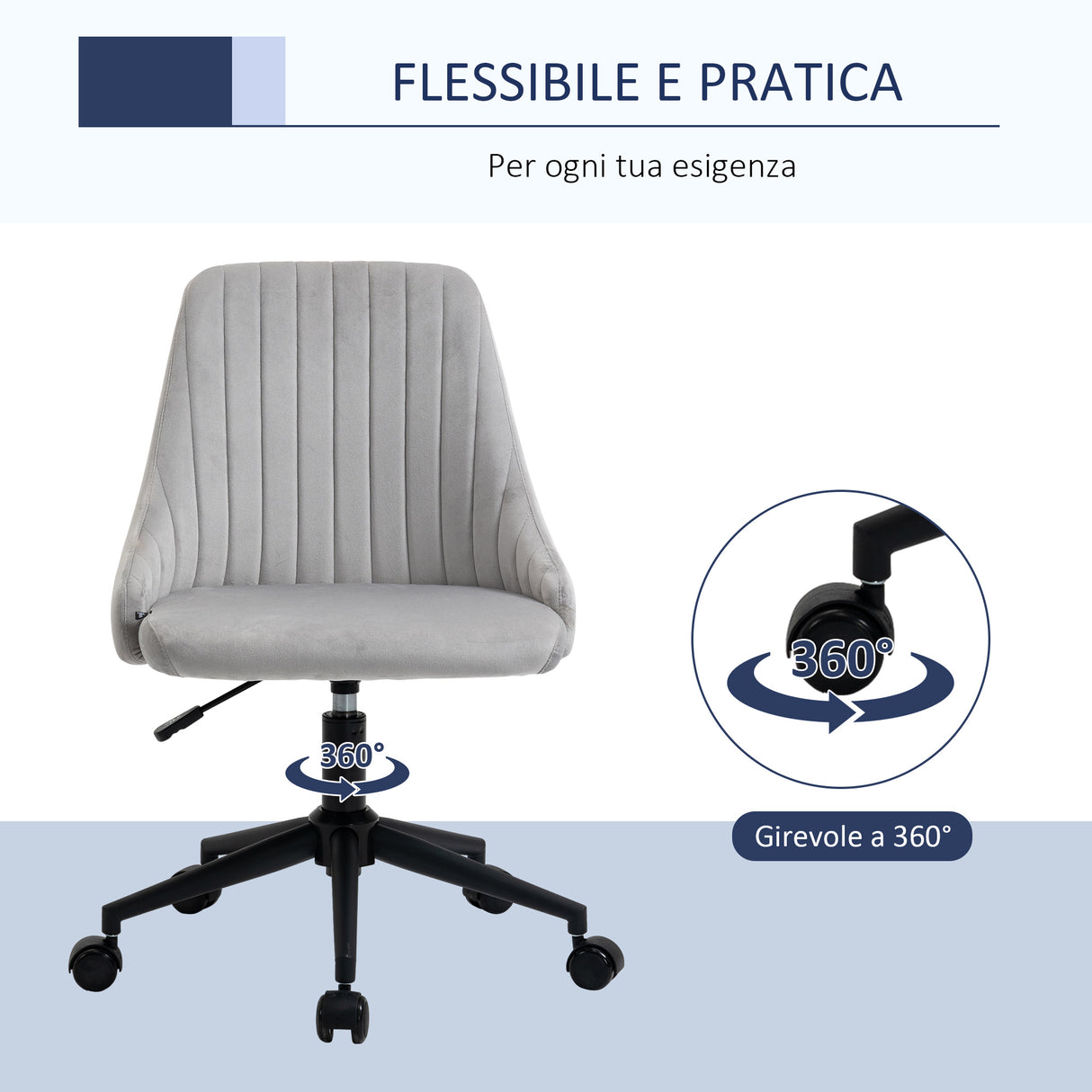 easycomfort easycomfort sedia da ufficio in velluto grigio con altezza regolabile sedia ergonomica girevole a 360 e ruote 50x58x77 87cm
