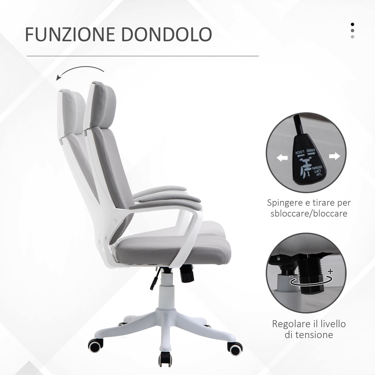 easycomfort easycomfort sedia da ufficio girevole con poggiatesta poltrona con altezza regolabile e funzione dondolo 63x65x112 120cm grigio chiaro