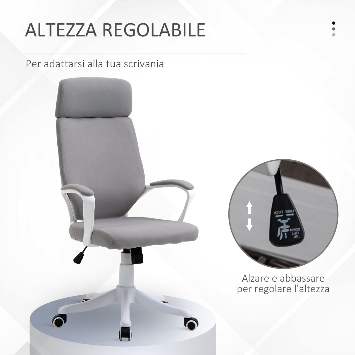 easycomfort easycomfort sedia da ufficio girevole con poggiatesta poltrona con altezza regolabile e funzione dondolo 63x65x112 120cm grigio chiaro