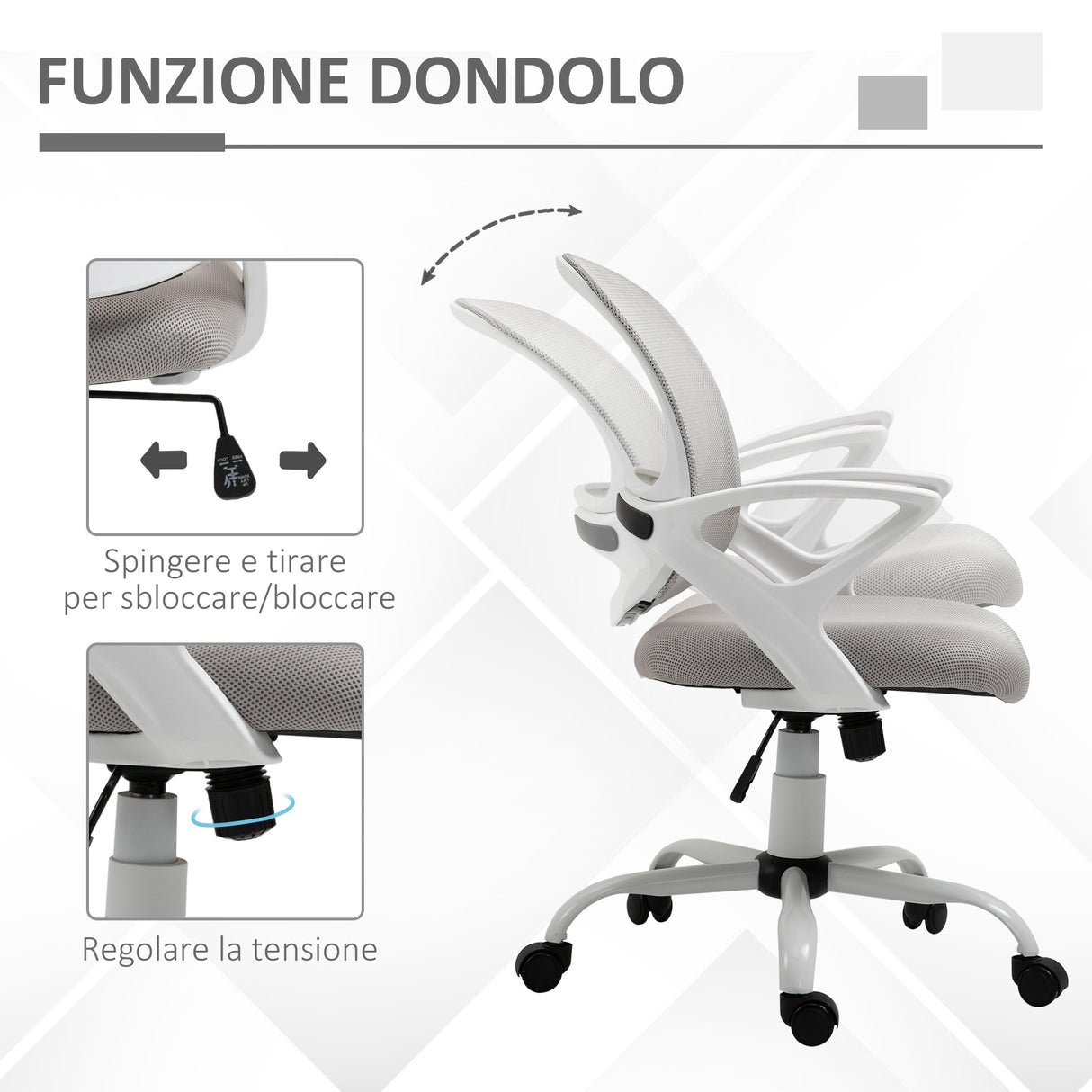 easycomfort easycomfort sedia da ufficio basculante in tessuto a rete grigio sedia da scrivania ergonomica e girevole con altezza regolabile