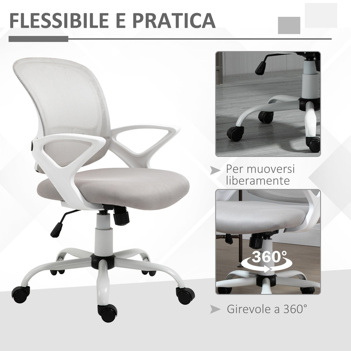 easycomfort easycomfort sedia da ufficio basculante in tessuto a rete grigio sedia da scrivania ergonomica e girevole con altezza regolabile